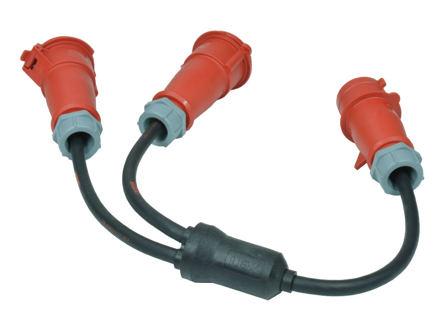 Y-Splitter with Re-wireable CEE Plug/Sockets